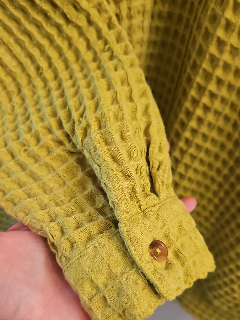BDG Stanley Waffle Knit Shacket Lime Green Oversized, S, Flawed, Distressing - Picture 8 of 14